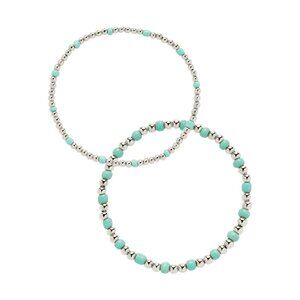 Sterling Forever Misty Beaded Stretch Bracelet Set of 2 (Silver) Waterproof NWT